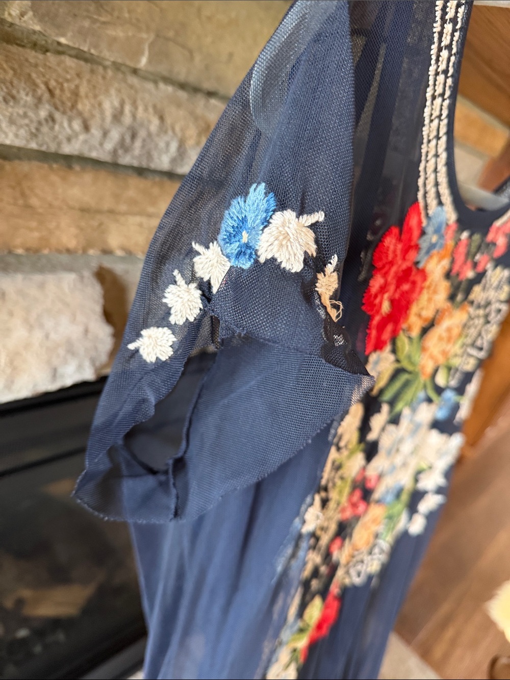 Johnny Was Navy Floral Embroidered Maxi Dress - Picture 4 of 6